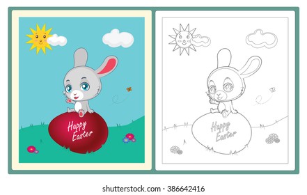 Cute Easter scene with colored and black and white versions