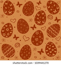 Cute easter seamless pattern. Beautiful chocolate Easter eggs.  Vintage restaurant menu. Design elements.  Vector Illustration