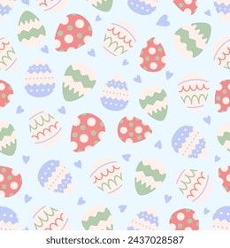 Cute Easter seamless pattern with bunnies, flowers, easter eggs.Beautiful background, great for Easter Cards, banner, textiles, wallpapers.Vector design