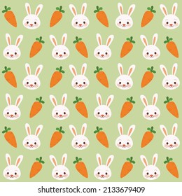 Cute easter seamless pattern with bunny and carrot