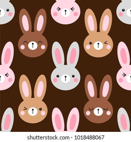 Cute Easter seamless pattern design with funny cartoon characters of emoji bunnies