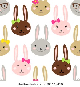 Cute Easter seamless pattern design with funny cartoon characters of bunnies