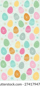 Cute Easter seamless pattern with flowers, easter eggs, beautiful background, great for Easter Cards, banner, textiles, wallpapers - vector design. Instagram stories template, web online shopping concept. Vector illustration