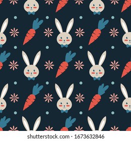 Cute Easter seamless pattern. Happy Easter seamless patttern. Easter eggs, spring flowers.