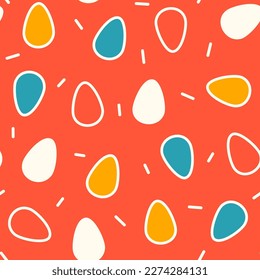 Cute easter seamless vector pattern illustration with colorful egg on red background