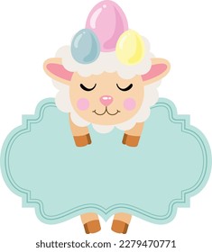 Cute easter sheep with board empty sign label
