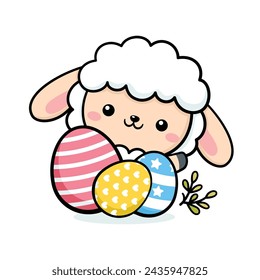 Cute Easter Sheep Wth Eggs