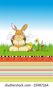 Cute easter spring scenery with little rabbit
