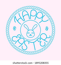 Cute Easter stamp with a silhouette of a rabbit's head. Inside the die is the inscription Happy Easter. Great for logo, sticker, print, social media. Vector illustration