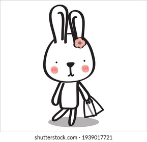 Cute easter white bunny. Rabbit cartoon vector collection. Animal character.