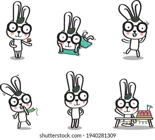 Cute easter white bunny. Rabbit cartoon vector collection. Cute Rabbit cartoon character set.