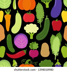 Cute Eat Veggies seamless background with smiling cartoon characters of vegetables for your decoration