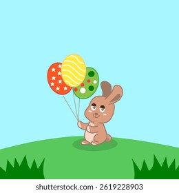 Cute Eater bunny in the park with balloons 