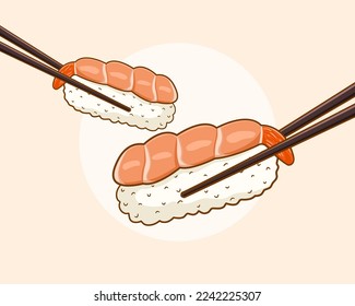 Cute ebi sushi cartoon illustration