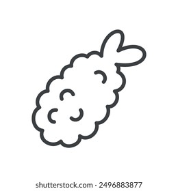 Cute ebi tempura icon. Hand drawn monochrome illustration of a fried shrimp isolated on a white background. Kawaii sticker. Vector 10 EPS.