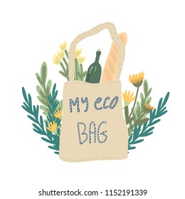 Cute eco bag drawn in vector