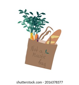 Cute eco bag drawn in vector. Eco style. No plastic. Go green