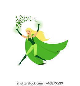 Cute eco superhero girl with super strength