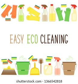 Cute eco zero waste cleaning utensils background in natural colors