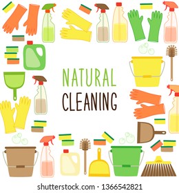Cute eco zero waste cleaning utensils background in natural colors