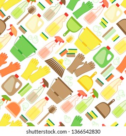 Cute eco zero waste cleaning utensils seamless pattern background in natural colors