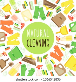 Cute eco zero waste cleaning utensils background in natural colors