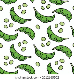 Cute edamame all over print. Hand drawn Japanese soy bean snack flat vector seamless pattern. 