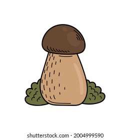 Cute edible mushroom in doodle style. Ingredients for cooking, salads. Autumn plant harvesting. Vector hand illustration