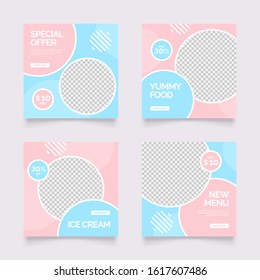 cute editable social media post for food banner. blue pink color square frame. advertisement layout vector illustration