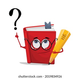 Cute educational character book with question mark. School illustration Vector illustration.