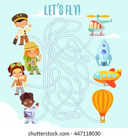 Cute educational match game for kids about finding right transport for each person.Ready game design concept.Vector illustration