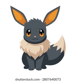 A cute Eevee pokemon character with big orange ears and brown eyes sitting down looking sad or surprised