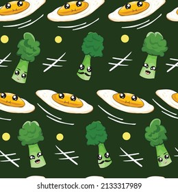 süßes Ei mit Broccoli Cartoon nahtloses Muster