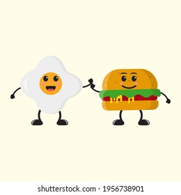 gráfico vectorial de la ilustración de iconos planos de huevo lindo y hamburguesa