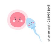 Cute egg cell and sperm. Vector illustration for education, reproduction, biology, fertilization concepts.