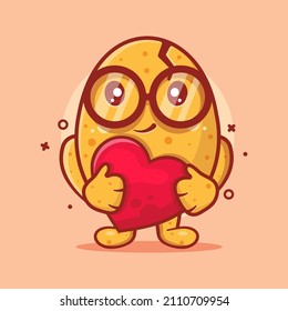 Cute egg character mascot holding love sign isolated cartoon in flat style design. great resource for icon,symbol, logo, sticker,banner.