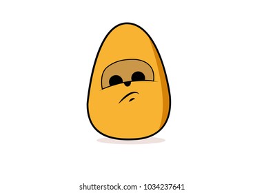 Cute Egg Character Sad. Vector Illustration. Isolated on white background.