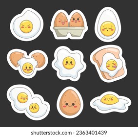 Cute egg character. Sticker Bookmark. Food cooking product. Vector drawing. Collection of design elements.