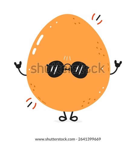 Cute egg character with sunglasses, hands in a rock and roll gesture, showing a fun and cheerful attitude.