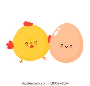 Cute egg and chicken. Isolated on white background. Vector cartoon character illustration icon design. Chicken eggs concept