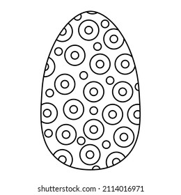 Cute egg decorated with pattern. Great for Easter greeting cards, coloring books. Doodle hand drawn illustration black outline.	