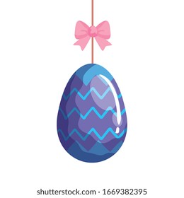 cute egg easter decorated hanging with bow ribbon vector illustration designicon