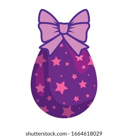 cute egg easter decorated with stars and bow ribbon vector illustration design