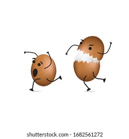 Cute egg faces. Easter eggs friends with funny face vector set, friendly caricature breakfast egg persons isolated on white background