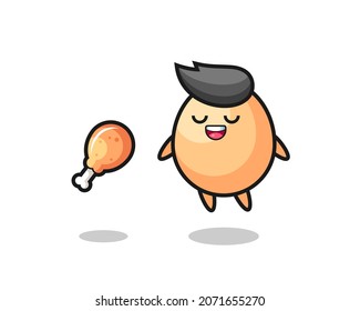 cute egg floating and tempted because of fried chicken , cute style design for t shirt, sticker, logo element