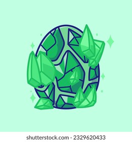Ilustración del icono del vector de caricaturas del elemento de diamante verde de huevo lindo. Vector Premium Aislado De Concepto De Icono De Objeto Animal. Estilo de dibujo plano