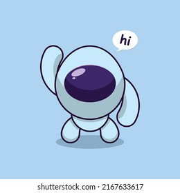 Cute Egg Head Robot. Vector icon illustration of cute egg head cartoon character. say hi to everyone