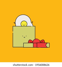 Cute egg inside  gift box Illustration. modern simple food vector icon, flat graphic symbol in trendy flat design style. wallpaper. lockscreen. pattern. frame. background. backdrop.