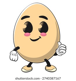 cute egg mascot character give a thumbs up, isolated vector illustration, work of hand drawn