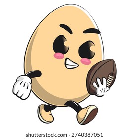 cute egg mascot character playing american football, isolated vector illustration, work of hand drawn